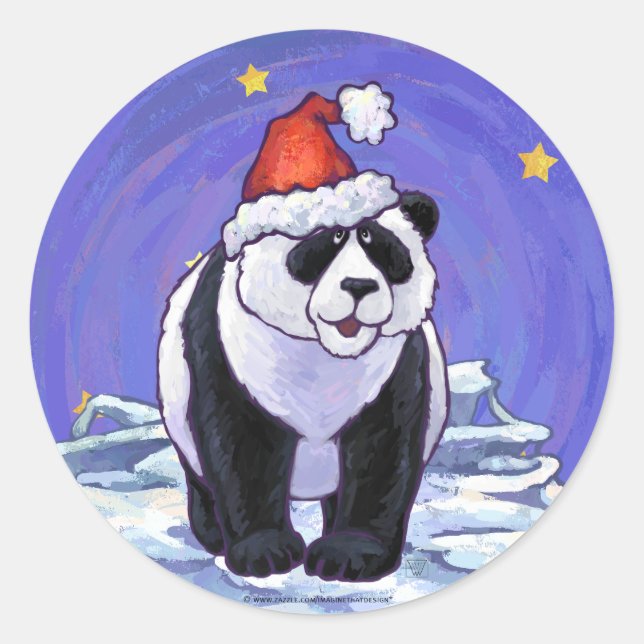 Panda Bear Christmas Classic Round Sticker (Front)