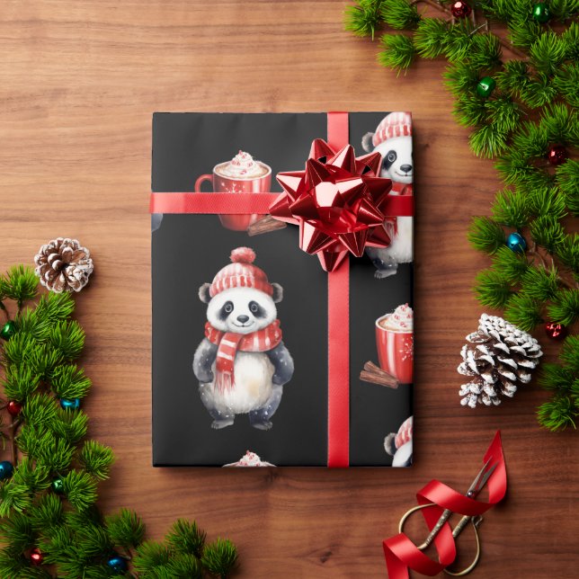 Panda Bear Christmas Hot Chocolate Wrapping Paper (Holiday Gift)