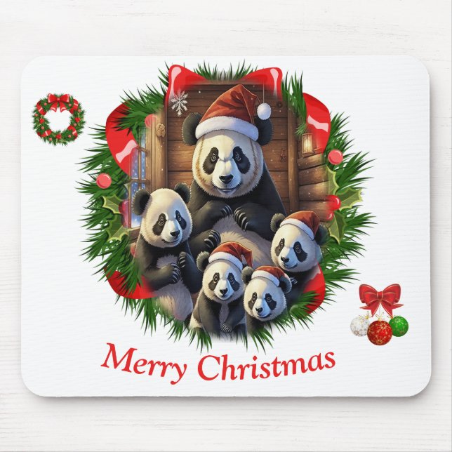 Panda Bear Christmas Mouse Pad (Front)