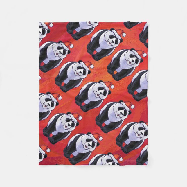 Panda Bear Christmas On Red Fleece Blanket (Front)
