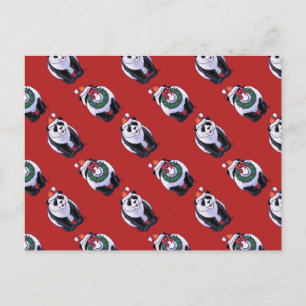 Panda Bear Christmas On Red Holiday Postcard