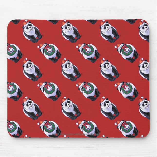 Panda Bear Christmas On Red Mouse Pad (Front)