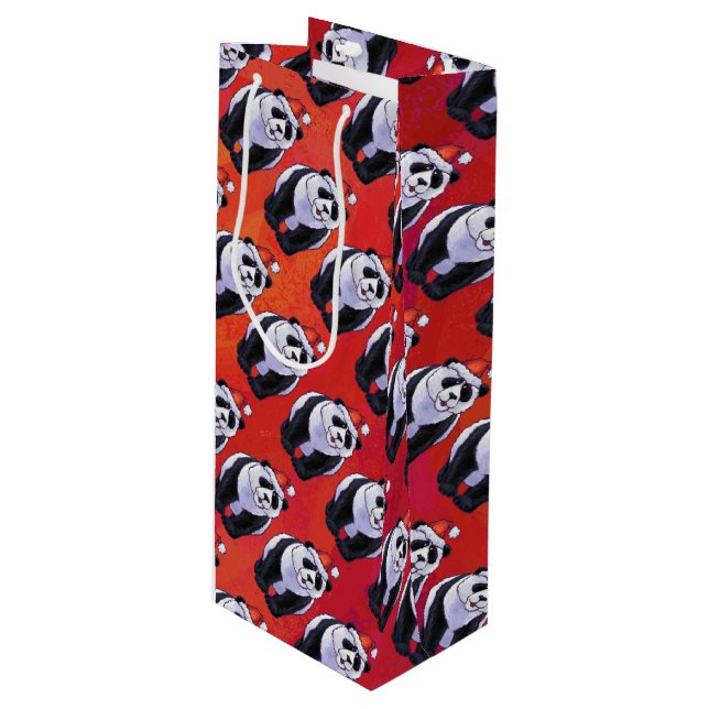 Panda Bear Christmas On Red Wine Gift Bag (Front Angled)
