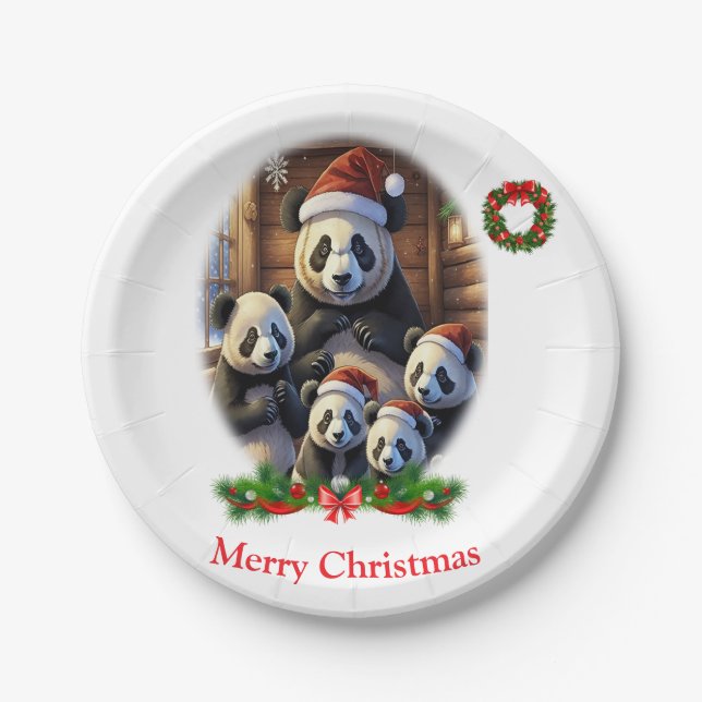 Panda Bear Christmas Paper Plate (Front)