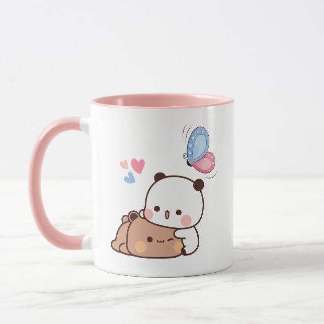 Panda bear couple, Cute bubu and dudu hugs love Mug (Left)