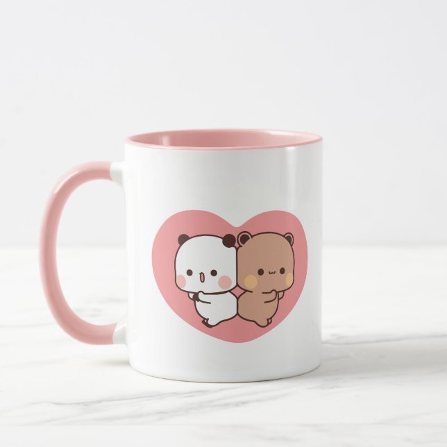 Panda bear couple, Cute bubu and dudu hugs love Mug (Left)