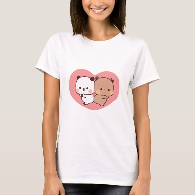 Panda bear couple, Cute bubu and dudu hugs love T-Shirt (Front)