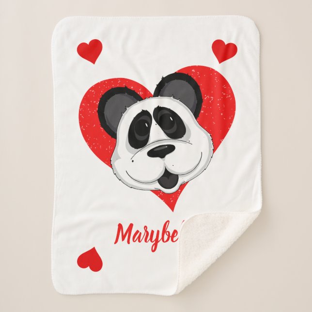 Panda Bear Cute Cartoon Animal Personalised Sherpa Blanket (Front)
