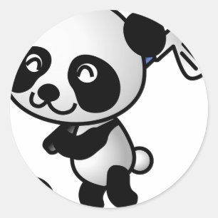 panda bear cute cuddly animal black white sweet classic round sticker