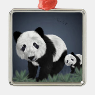 panda bear cute cuddly animal black white sweet metal ornament