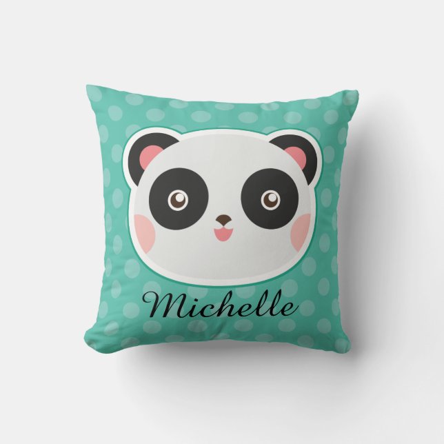 Panda Bear Cute Polka Dot Personalised Pillow (Front)