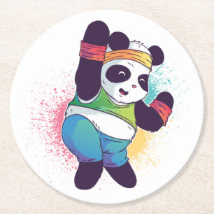 Panda Bear Dabbing Dancing Baby Shower Birthday Round Paper Coaster