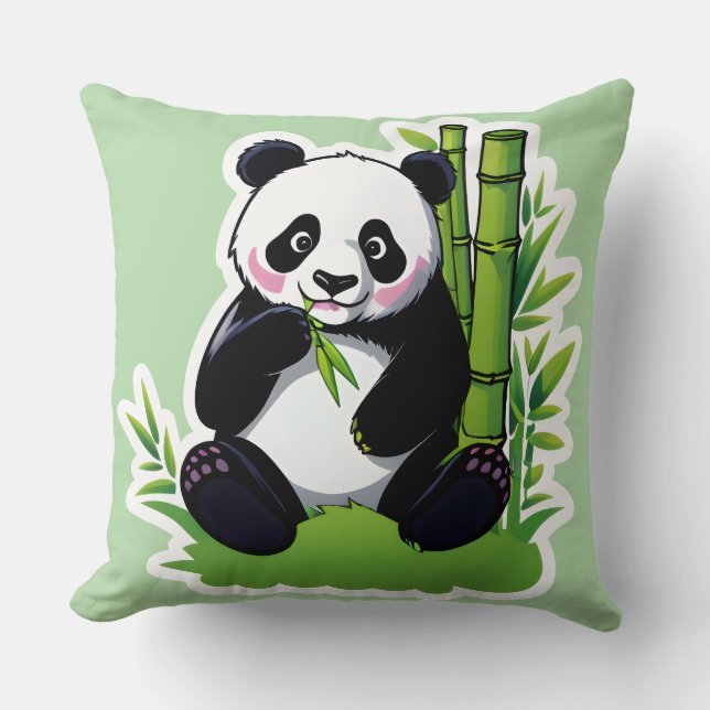 Panda bear eating bamboo leaves cushion (Front)