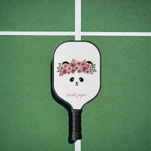 Panda Bear Face Girl's Name White Pickleball Paddle