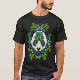 Panda bear Face Head Mandala Shamrock C St Patrick T-Shirt
