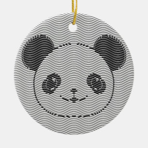 Panda Bear Face On Wave Pattern Ceramic Ornament