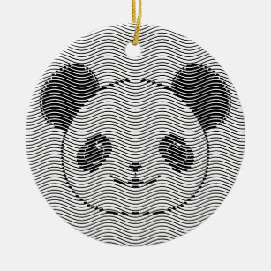Panda Bear Face On Wave Pattern Ceramic Ornament