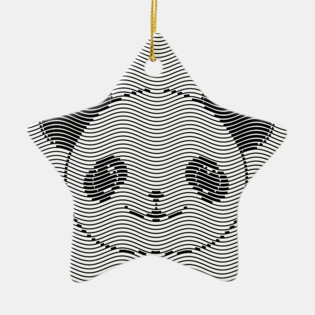 Panda Bear Face On Wave Pattern Ceramic Ornament (Front)
