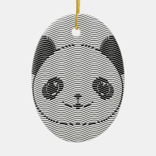 Panda Bear Face On Wave Pattern Ceramic Tree Decoration