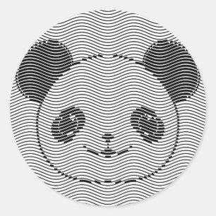 Panda Bear Face On Wave Pattern Classic Round Sticker