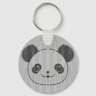 Panda Bear Face On Wave Pattern Key Ring