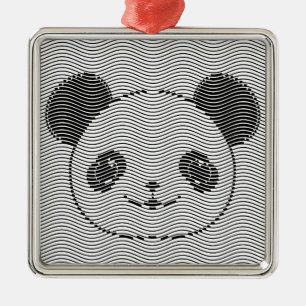 Panda Bear Face On Wave Pattern Metal Tree Decoration