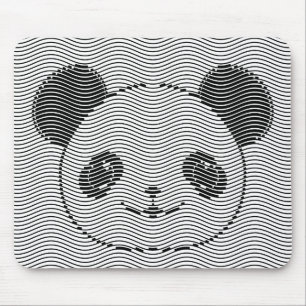 Panda Bear Face On Wave Pattern Mouse Pad