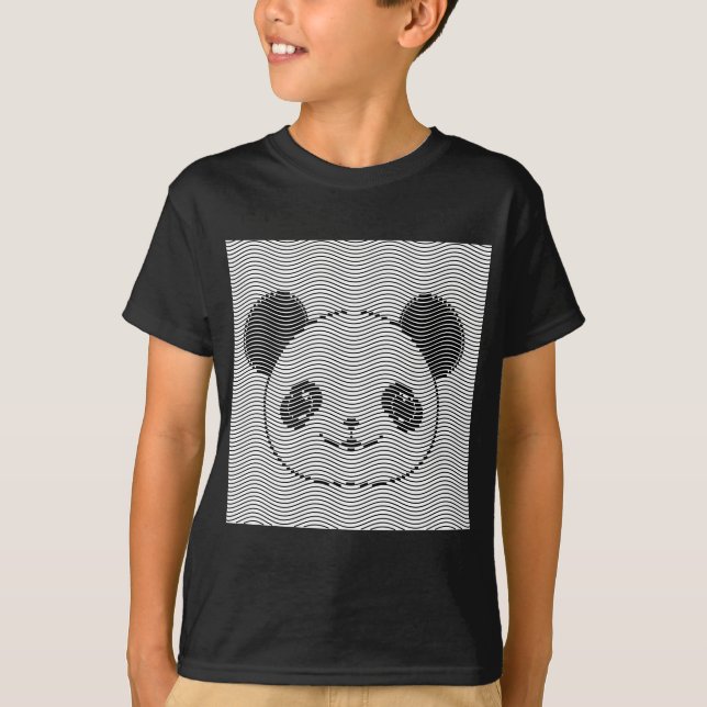 Panda Bear Face On Wave Pattern T-Shirt (Front)
