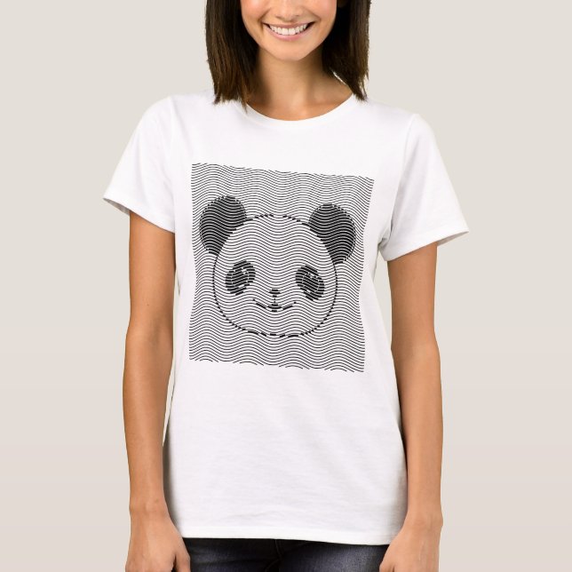 Panda Bear Face On Wave Pattern T-Shirt (Front)