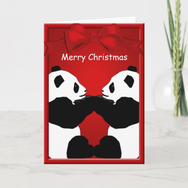 Panda Bear Friends Merry Christmas Greeting Holiday Card (Front)