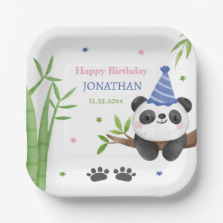 Panda Bear Green Bamboo Kids Birthday  Paper Plate