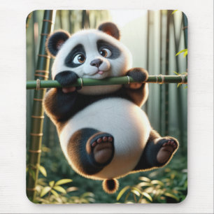 Panda Bear Hanging From a Bamboo Branch Mouse Pad