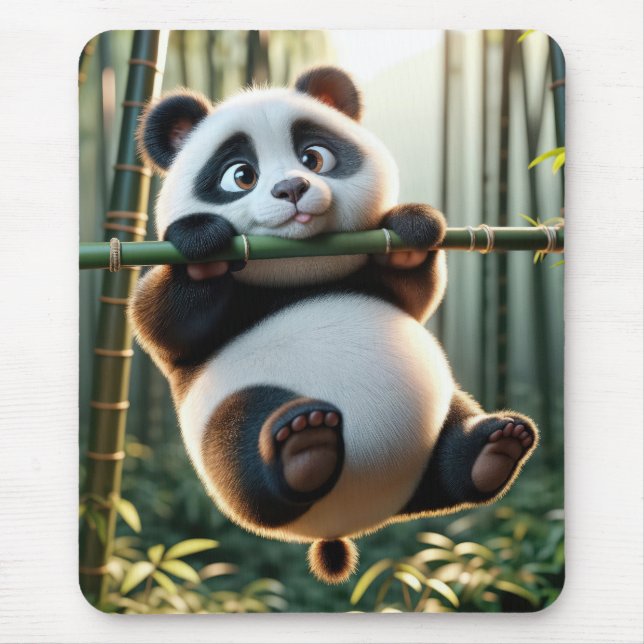 Panda Bear Hanging From a Bamboo Branch Mouse Pad (Front)