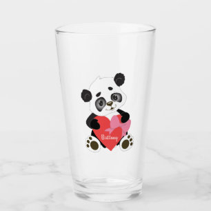 Panda Bear Heart Personalise Glass