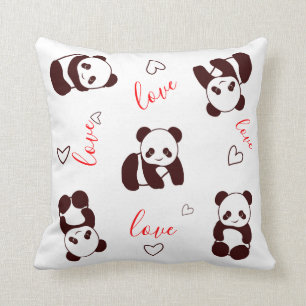 Panda Bear Heart Valentine's Day Throw Pillow