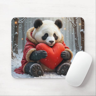 Panda Bear Hugging a Heart Pillow Mouse Pad