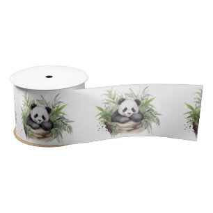 Panda Bear In Bamboo Basket Satin Ribbon