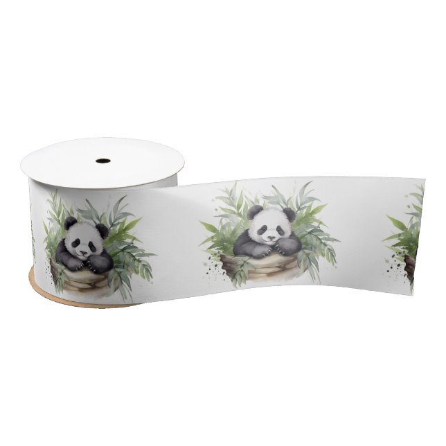 Panda Bear In Bamboo Basket Satin Ribbon (Spool)