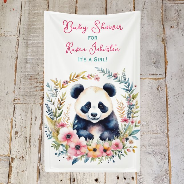 Panda Bear in Flowers Girl's Baby Shower Banner (Creator Uploaded)