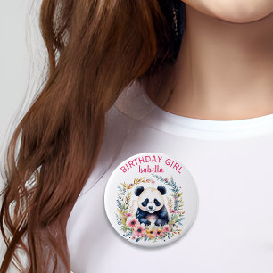 Panda Bear in Flowers Girl's Birthday Girl 7.5 Cm Round Badge