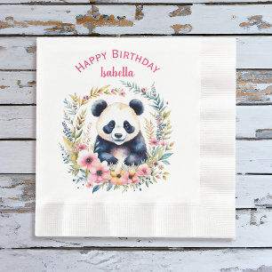 Panda Bear in Flowers Girl's Birthday Personalised Napkin