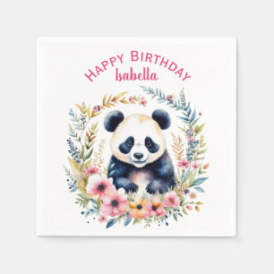 Panda Bear in Flowers Girl's Birthday Personalised Napkin