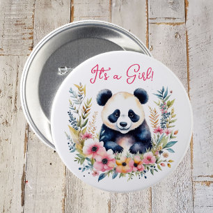 Panda Bear in Flowers Girl's It's a Girl 7.5 Cm Round Badge