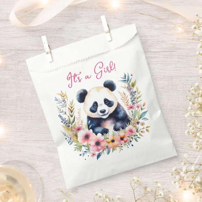 Panda Bear in Flowers Girl's It's a Girl Favour Bag (Clipped)