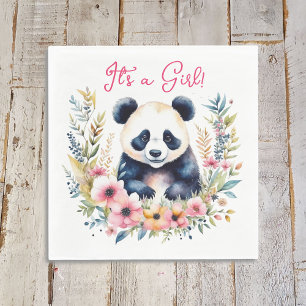 Panda Bear in Flowers Girl's It's a Girl Napkin