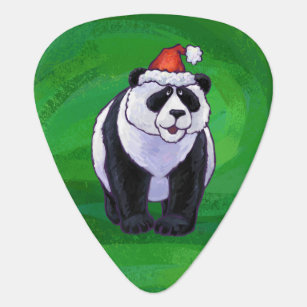 Panda Bear in Santa Hat on Green Guitar Pick