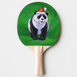 Panda Bear in Santa Hat on Green Ping Pong Paddle