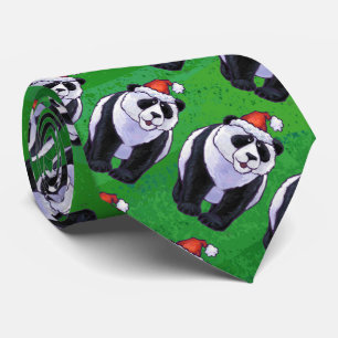 Panda Bear in Santa Hat on Green Tie