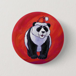 Panda Bear in Santa Hat On Red 6 Cm Round Badge