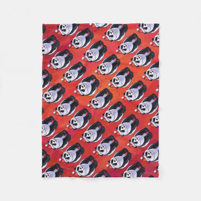 Panda Bear in Santa Hat On Red Fleece Blanket (Front)